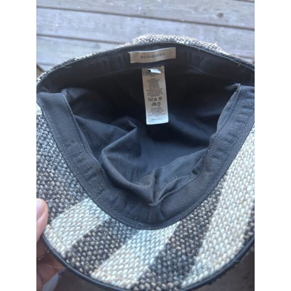 Burberry Wool Plaid Newsboy Cap Hat Large Black Cream Check Flat Driver Hat main image 6
